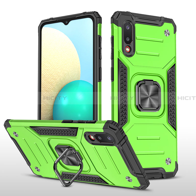 Coque Contour Silicone et Plastique Housse Etui Mat avec Magnetique Support Bague Anneau MQ1 pour Samsung Galaxy A02 Vert Plus