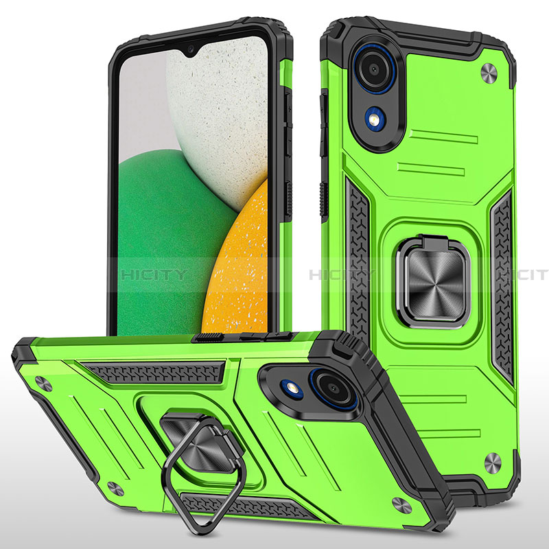 Coque Contour Silicone et Plastique Housse Etui Mat avec Magnetique Support Bague Anneau MQ1 pour Samsung Galaxy A03 Core Vert Plus