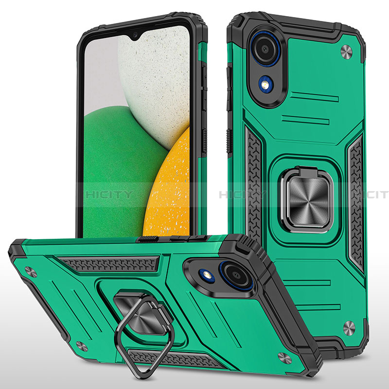 Coque Contour Silicone et Plastique Housse Etui Mat avec Magnetique Support Bague Anneau MQ1 pour Samsung Galaxy A03 Core Vert Nuit Plus