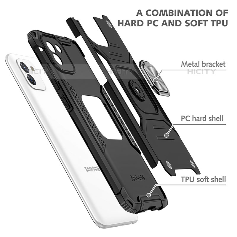 Coque Contour Silicone et Plastique Housse Etui Mat avec Magnetique Support Bague Anneau MQ1 pour Samsung Galaxy A03 Plus