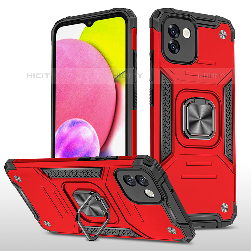 Coque Contour Silicone et Plastique Housse Etui Mat avec Magnetique Support Bague Anneau MQ1 pour Samsung Galaxy A03 Rouge Plus