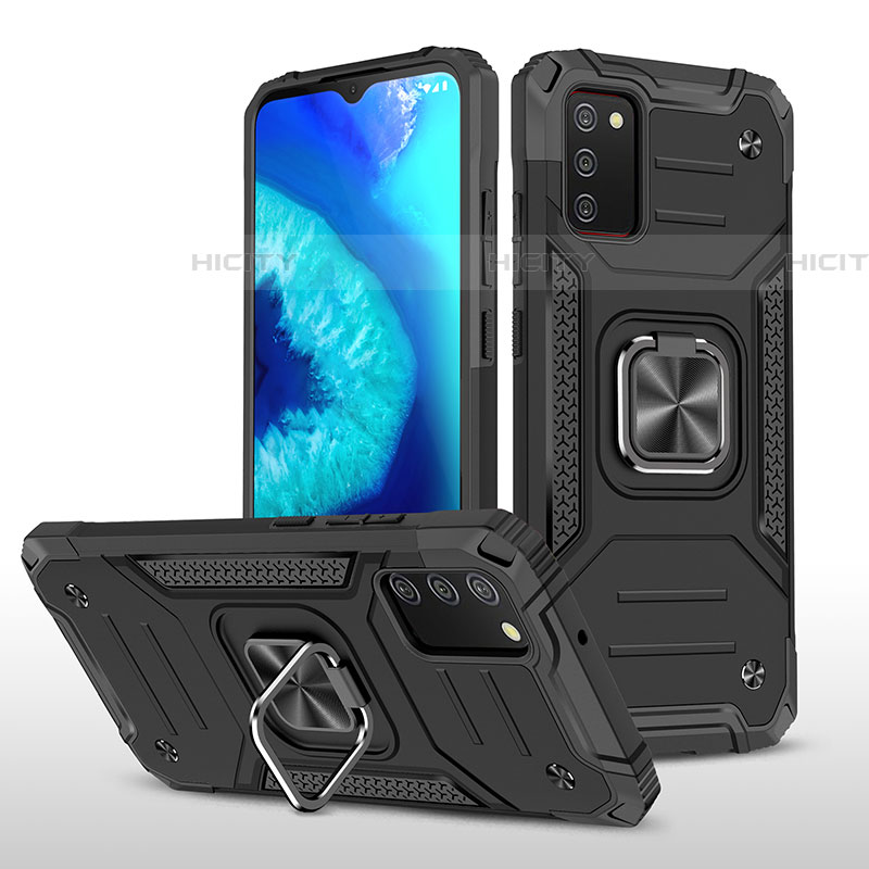 Coque Contour Silicone et Plastique Housse Etui Mat avec Magnetique Support Bague Anneau MQ1 pour Samsung Galaxy A03s Noir Plus