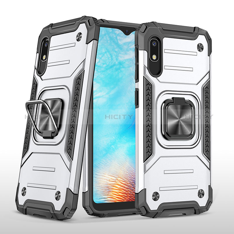 Coque Contour Silicone et Plastique Housse Etui Mat avec Magnetique Support Bague Anneau MQ1 pour Samsung Galaxy A10e Argent Plus