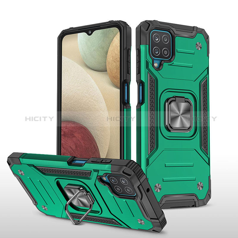 Coque Contour Silicone et Plastique Housse Etui Mat avec Magnetique Support Bague Anneau MQ1 pour Samsung Galaxy A12 Vert Nuit Plus