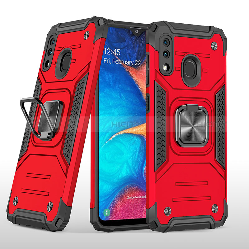 Coque Contour Silicone et Plastique Housse Etui Mat avec Magnetique Support Bague Anneau MQ1 pour Samsung Galaxy A20 Rouge Plus