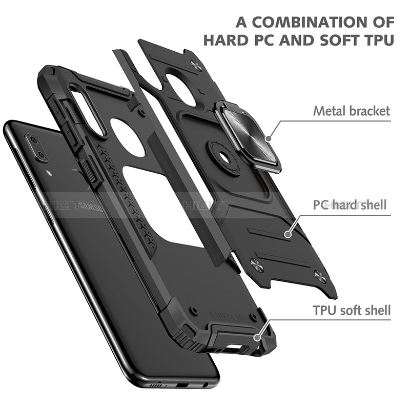 Coque Contour Silicone et Plastique Housse Etui Mat avec Magnetique Support Bague Anneau MQ1 pour Samsung Galaxy A20e Plus