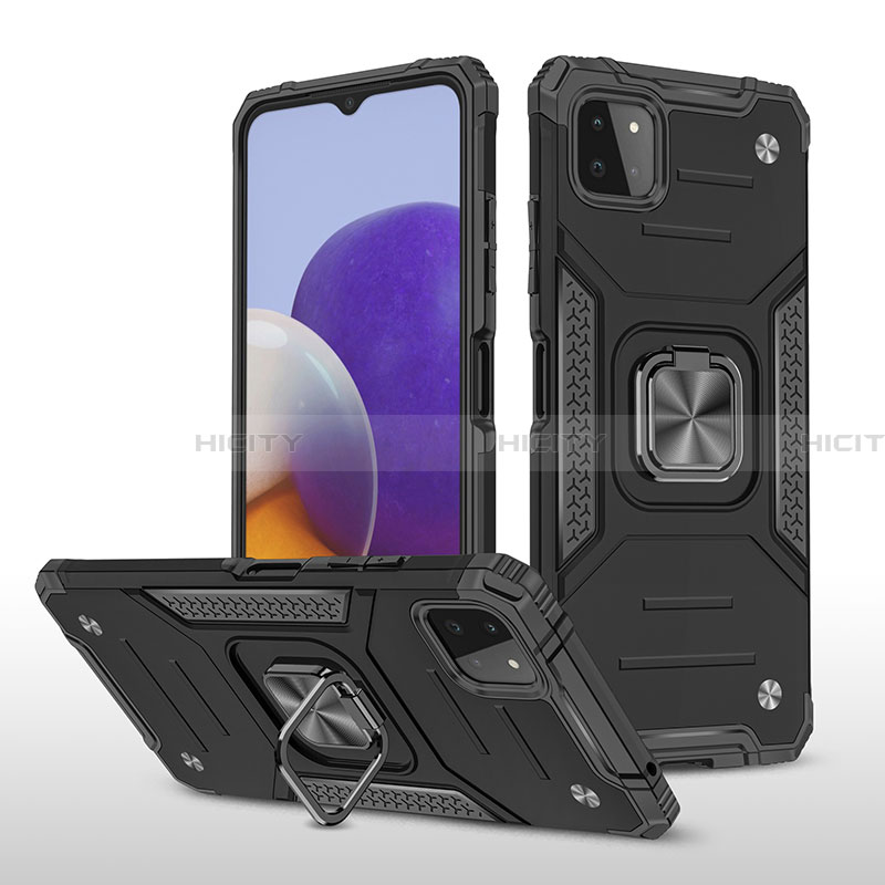 Coque Contour Silicone et Plastique Housse Etui Mat avec Magnetique Support Bague Anneau MQ1 pour Samsung Galaxy A22 5G Noir Plus