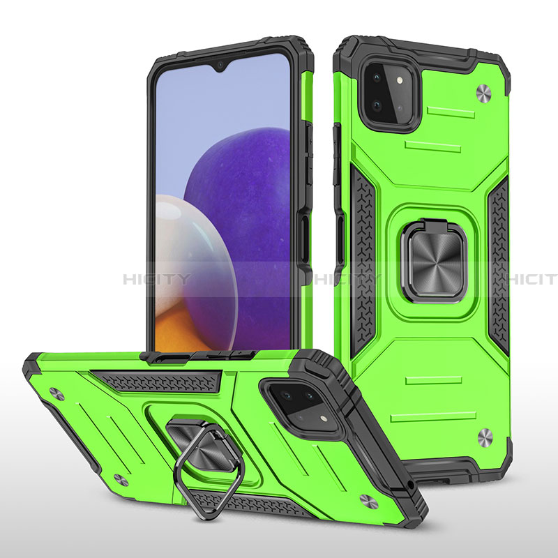 Coque Contour Silicone et Plastique Housse Etui Mat avec Magnetique Support Bague Anneau MQ1 pour Samsung Galaxy A22 5G Vert Plus