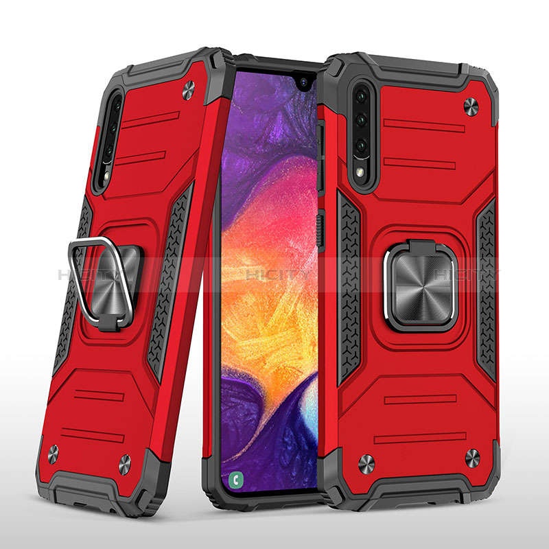 Coque Contour Silicone et Plastique Housse Etui Mat avec Magnetique Support Bague Anneau MQ1 pour Samsung Galaxy A50 Rouge Plus