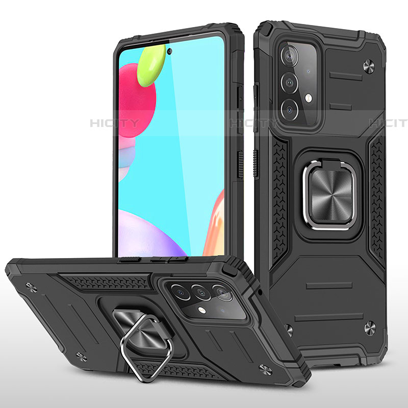 Coque Contour Silicone et Plastique Housse Etui Mat avec Magnetique Support Bague Anneau MQ1 pour Samsung Galaxy A52 5G Noir Plus