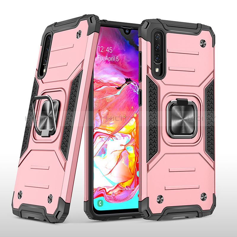 Coque Contour Silicone et Plastique Housse Etui Mat avec Magnetique Support Bague Anneau MQ1 pour Samsung Galaxy A70 Or Rose Plus