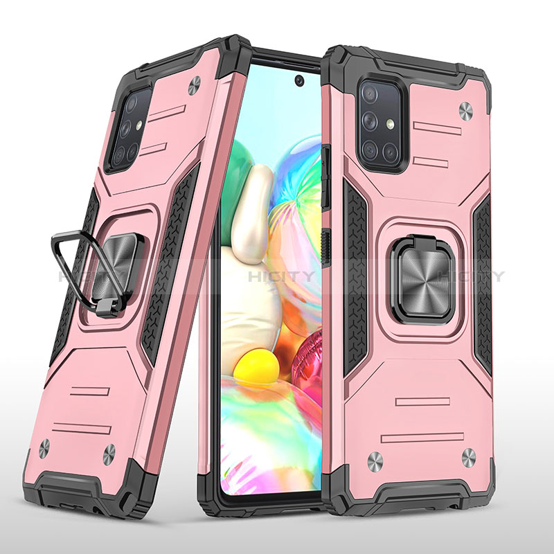 Coque Contour Silicone et Plastique Housse Etui Mat avec Magnetique Support Bague Anneau MQ1 pour Samsung Galaxy A71 4G A715 Or Rose Plus