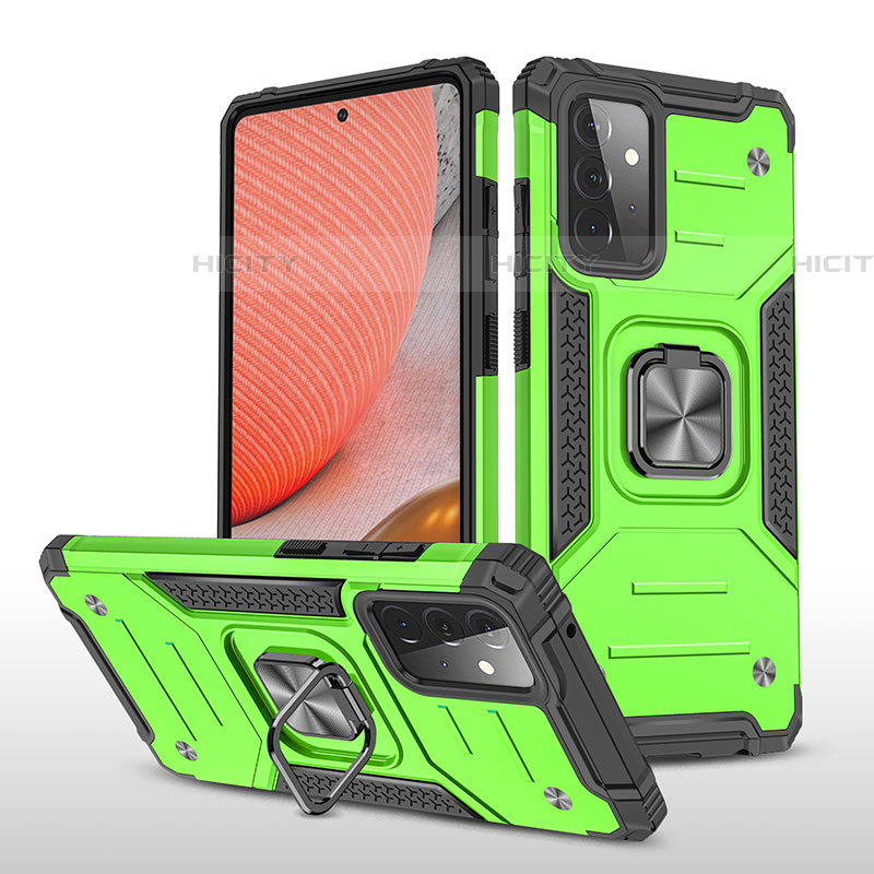 Coque Contour Silicone et Plastique Housse Etui Mat avec Magnetique Support Bague Anneau MQ1 pour Samsung Galaxy A72 4G Vert Plus