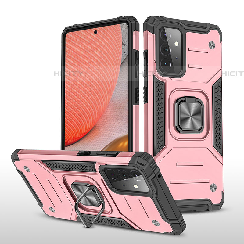 Coque Contour Silicone et Plastique Housse Etui Mat avec Magnetique Support Bague Anneau MQ1 pour Samsung Galaxy A72 5G Or Rose Plus