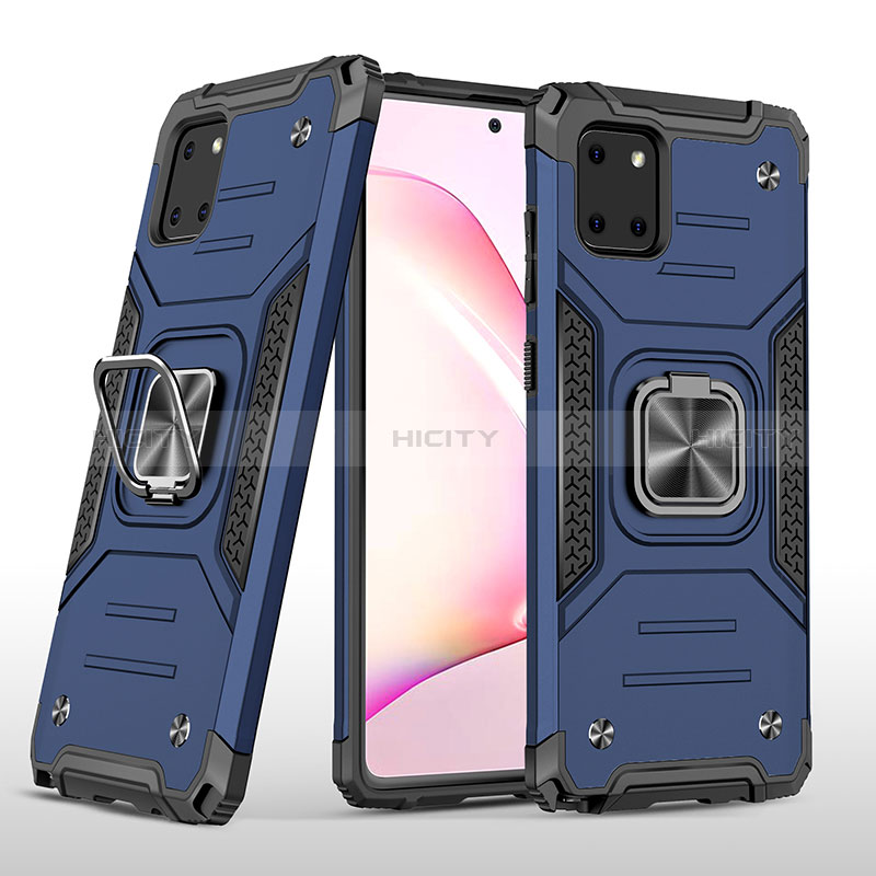 Coque Contour Silicone et Plastique Housse Etui Mat avec Magnetique Support Bague Anneau MQ1 pour Samsung Galaxy A81 Bleu Plus