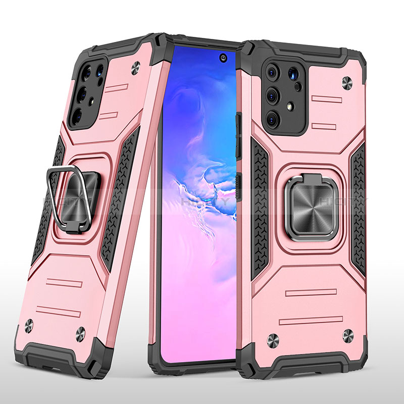 Coque Contour Silicone et Plastique Housse Etui Mat avec Magnetique Support Bague Anneau MQ1 pour Samsung Galaxy A91 Or Rose Plus