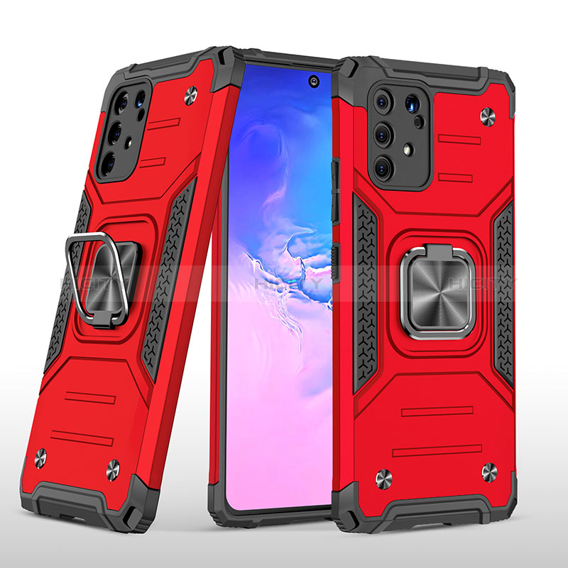 Coque Contour Silicone et Plastique Housse Etui Mat avec Magnetique Support Bague Anneau MQ1 pour Samsung Galaxy A91 Rouge Plus