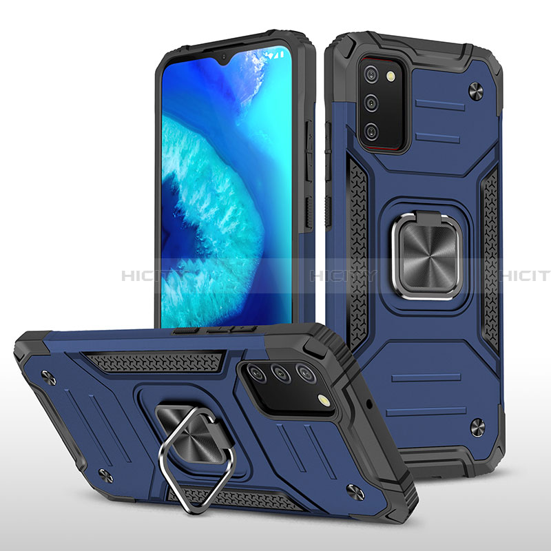 Coque Contour Silicone et Plastique Housse Etui Mat avec Magnetique Support Bague Anneau MQ1 pour Samsung Galaxy F02S SM-E025F Bleu Plus