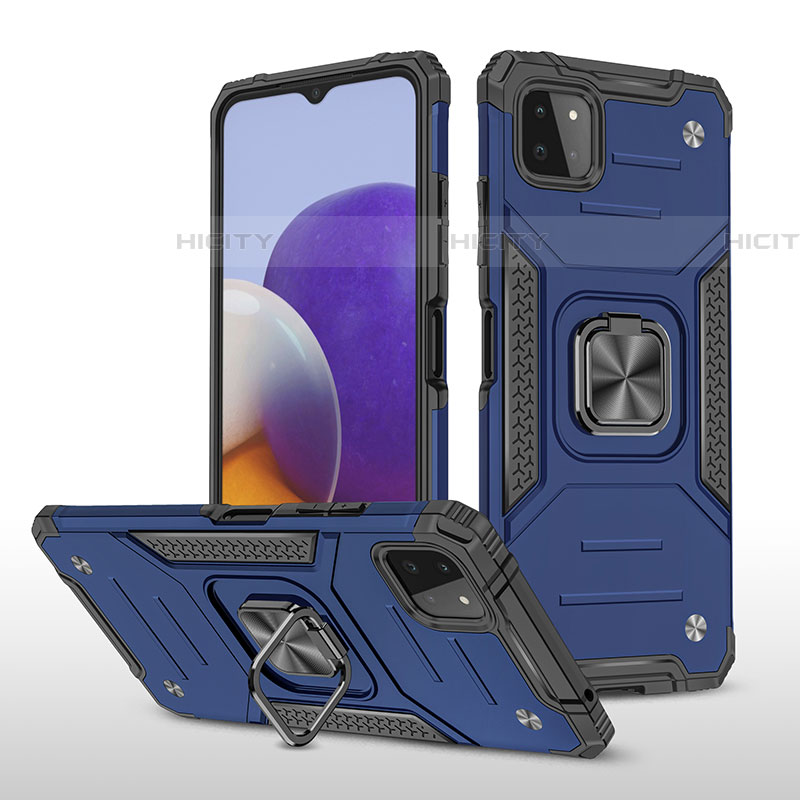 Coque Contour Silicone et Plastique Housse Etui Mat avec Magnetique Support Bague Anneau MQ1 pour Samsung Galaxy F42 5G Bleu Plus