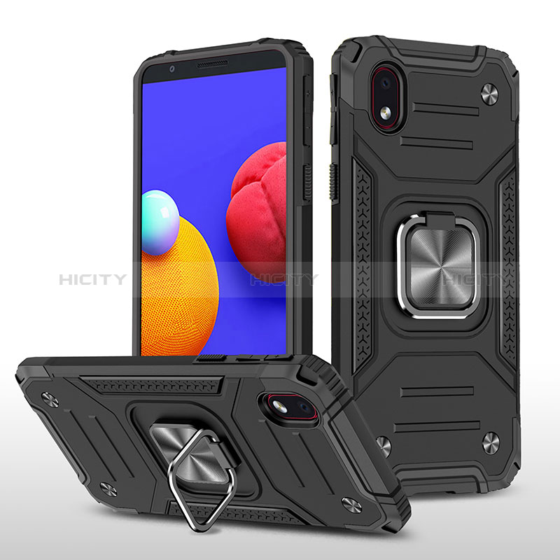 Coque Contour Silicone et Plastique Housse Etui Mat avec Magnetique Support Bague Anneau MQ1 pour Samsung Galaxy M01 Core Noir Plus