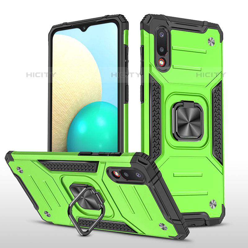 Coque Contour Silicone et Plastique Housse Etui Mat avec Magnetique Support Bague Anneau MQ1 pour Samsung Galaxy M02 Vert Plus