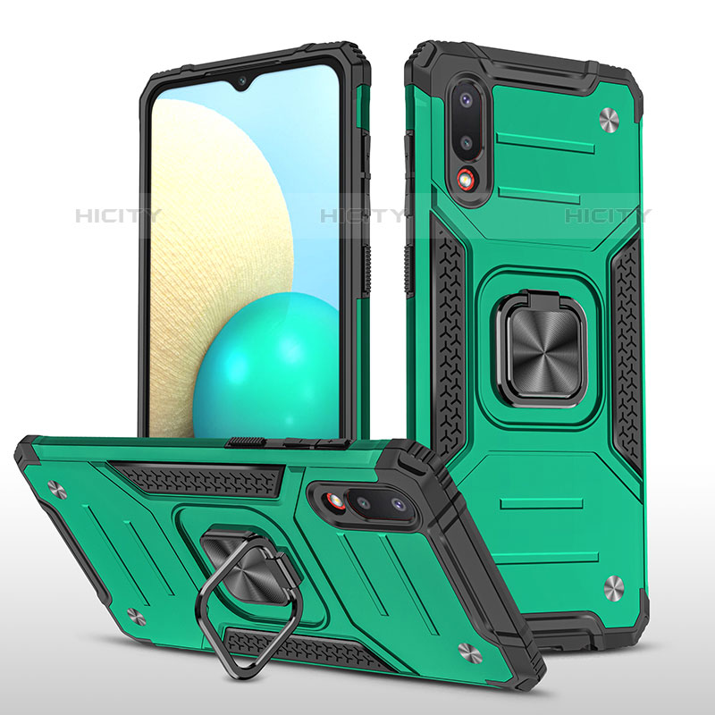 Coque Contour Silicone et Plastique Housse Etui Mat avec Magnetique Support Bague Anneau MQ1 pour Samsung Galaxy M02 Vert Nuit Plus