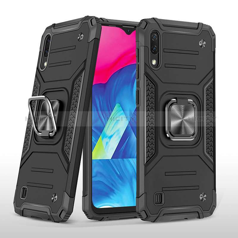 Coque Contour Silicone et Plastique Housse Etui Mat avec Magnetique Support Bague Anneau MQ1 pour Samsung Galaxy M10 Noir Plus