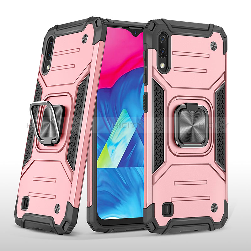 Coque Contour Silicone et Plastique Housse Etui Mat avec Magnetique Support Bague Anneau MQ1 pour Samsung Galaxy M10 Or Rose Plus