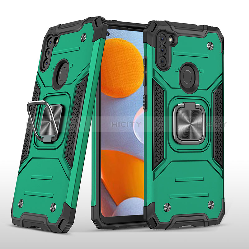 Coque Contour Silicone et Plastique Housse Etui Mat avec Magnetique Support Bague Anneau MQ1 pour Samsung Galaxy M11 Vert Nuit Plus