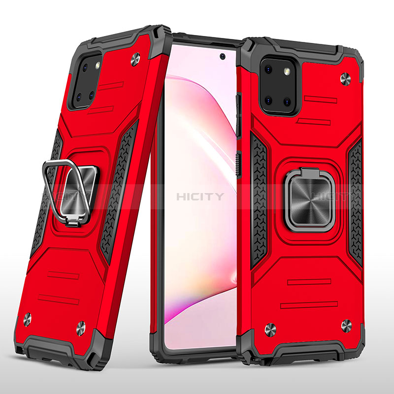 Coque Contour Silicone et Plastique Housse Etui Mat avec Magnetique Support Bague Anneau MQ1 pour Samsung Galaxy Note 10 Lite Rouge Plus