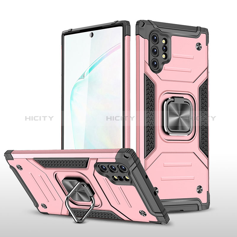 Coque Contour Silicone et Plastique Housse Etui Mat avec Magnetique Support Bague Anneau MQ1 pour Samsung Galaxy Note 10 Plus 5G Or Rose Plus