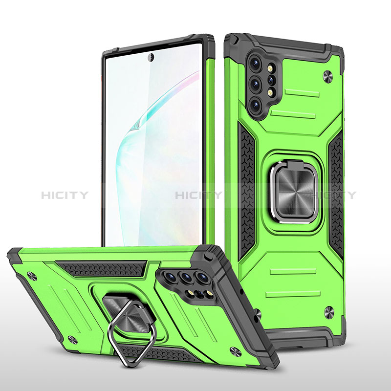 Coque Contour Silicone et Plastique Housse Etui Mat avec Magnetique Support Bague Anneau MQ1 pour Samsung Galaxy Note 10 Plus 5G Vert Plus