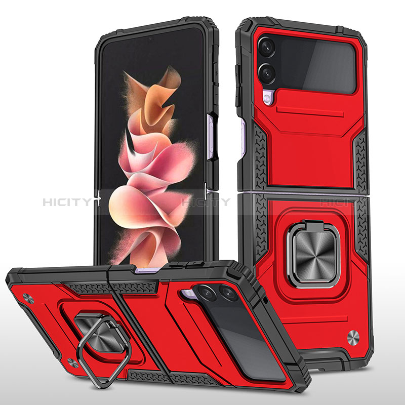 Coque Contour Silicone et Plastique Housse Etui Mat avec Magnetique Support Bague Anneau MQ1 pour Samsung Galaxy Z Flip3 5G Rouge Plus