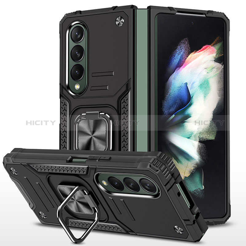 Coque Contour Silicone et Plastique Housse Etui Mat avec Magnetique Support Bague Anneau MQ1 pour Samsung Galaxy Z Fold3 5G Noir Plus