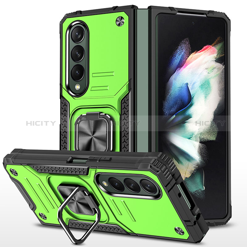 Coque Contour Silicone et Plastique Housse Etui Mat avec Magnetique Support Bague Anneau MQ1 pour Samsung Galaxy Z Fold3 5G Vert Plus