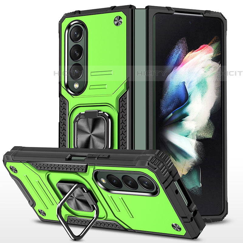 Coque Contour Silicone et Plastique Housse Etui Mat avec Magnetique Support Bague Anneau MQ1 pour Samsung Galaxy Z Fold4 5G Vert Plus