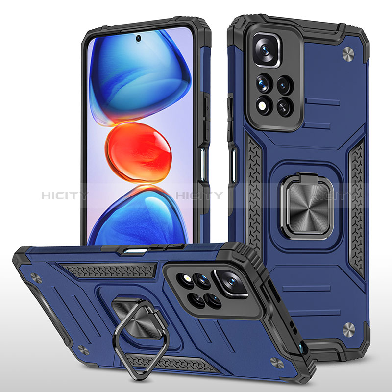 Coque Contour Silicone et Plastique Housse Etui Mat avec Magnetique Support Bague Anneau MQ1 pour Xiaomi Mi 11i 5G (2022) Bleu Plus