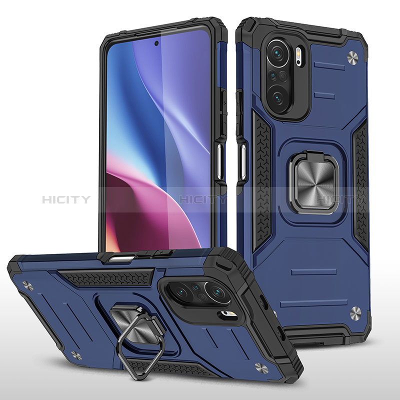 Coque Contour Silicone et Plastique Housse Etui Mat avec Magnetique Support Bague Anneau MQ1 pour Xiaomi Mi 11i 5G Bleu Plus