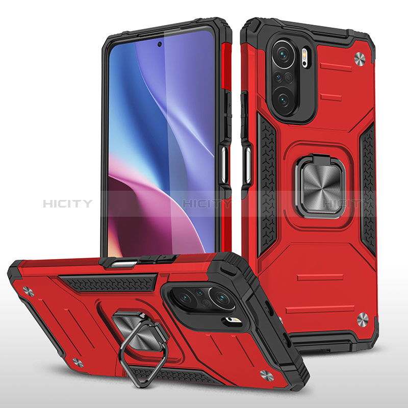 Coque Contour Silicone et Plastique Housse Etui Mat avec Magnetique Support Bague Anneau MQ1 pour Xiaomi Mi 11i 5G Rouge Plus