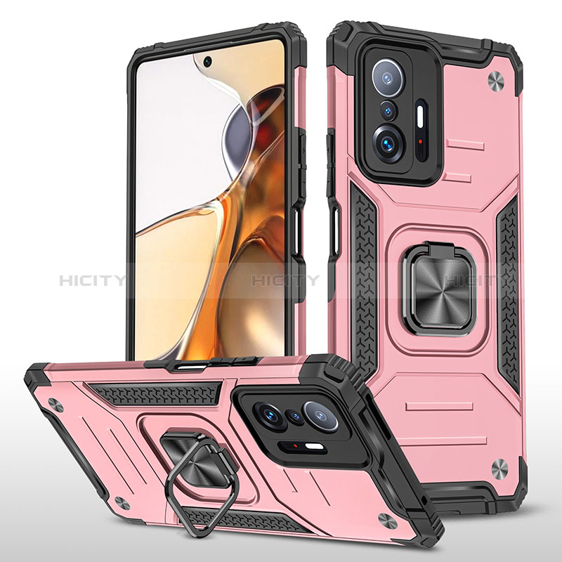 Coque Contour Silicone et Plastique Housse Etui Mat avec Magnetique Support Bague Anneau MQ1 pour Xiaomi Mi 11T 5G Or Rose Plus