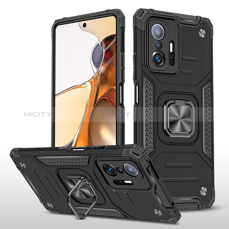 Coque Contour Silicone et Plastique Housse Etui Mat avec Magnetique Support Bague Anneau MQ1 pour Xiaomi Mi 11T Pro 5G Noir Plus