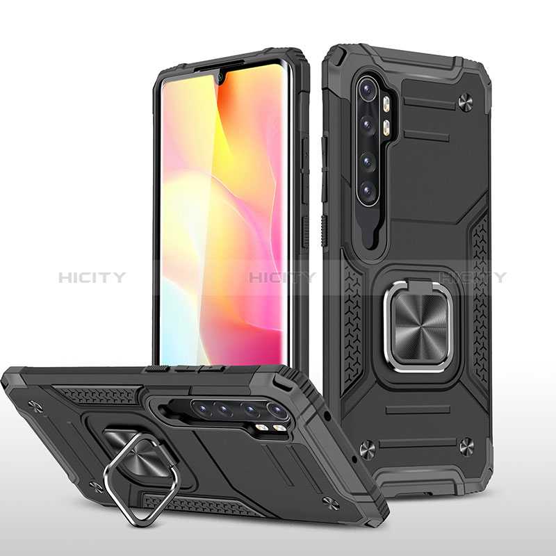 Coque Contour Silicone et Plastique Housse Etui Mat avec Magnetique Support Bague Anneau MQ1 pour Xiaomi Mi Note 10 Lite Noir Plus