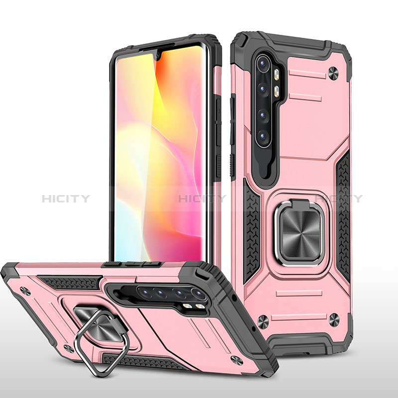 Coque Contour Silicone et Plastique Housse Etui Mat avec Magnetique Support Bague Anneau MQ1 pour Xiaomi Mi Note 10 Lite Or Rose Plus