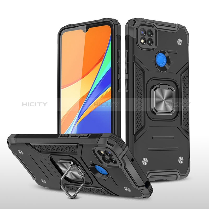 Coque Contour Silicone et Plastique Housse Etui Mat avec Magnetique Support Bague Anneau MQ1 pour Xiaomi POCO C3 Noir Plus