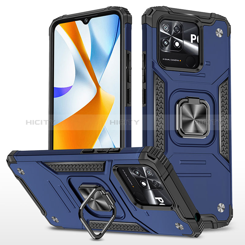 Coque Contour Silicone et Plastique Housse Etui Mat avec Magnetique Support Bague Anneau MQ1 pour Xiaomi Poco C40 Bleu Plus