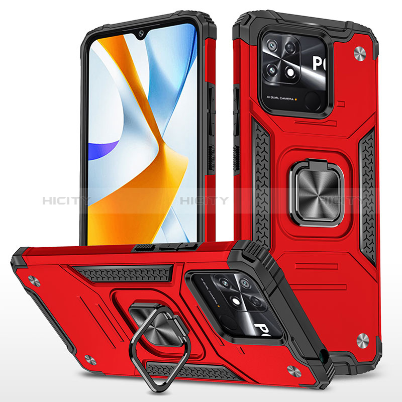 Coque Contour Silicone et Plastique Housse Etui Mat avec Magnetique Support Bague Anneau MQ1 pour Xiaomi Poco C40 Rouge Plus