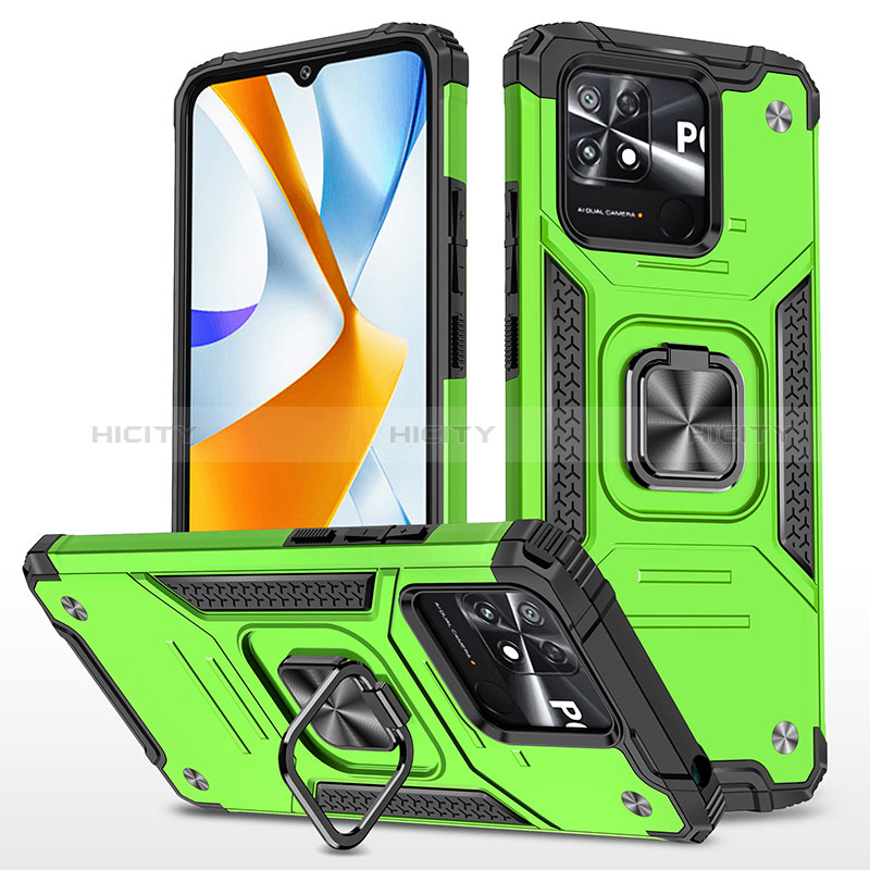 Coque Contour Silicone et Plastique Housse Etui Mat avec Magnetique Support Bague Anneau MQ1 pour Xiaomi Poco C40 Vert Plus