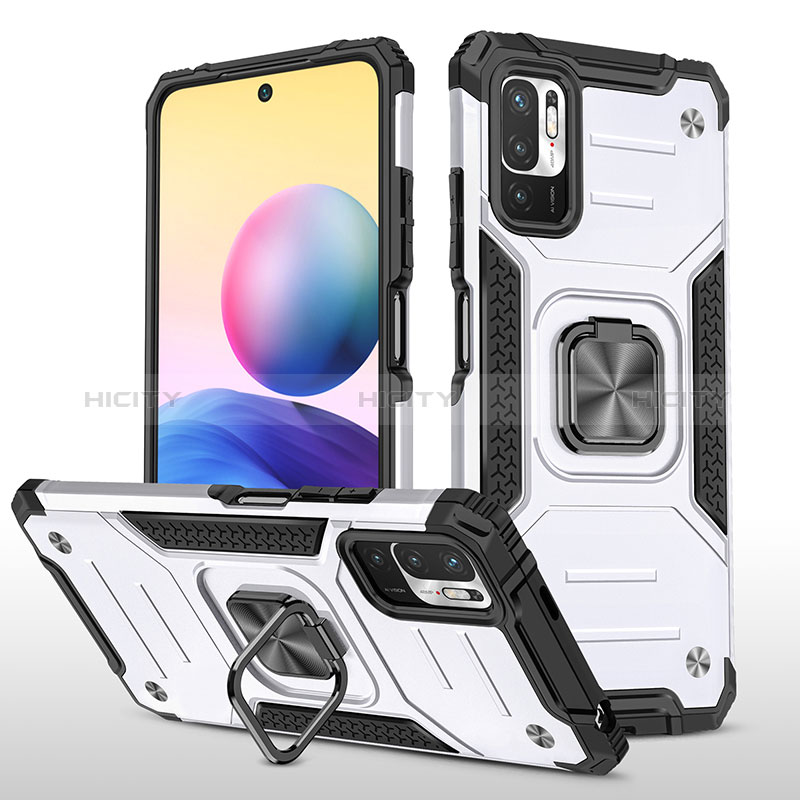 Coque Contour Silicone et Plastique Housse Etui Mat avec Magnetique Support Bague Anneau MQ1 pour Xiaomi POCO M3 Pro 5G Argent Plus