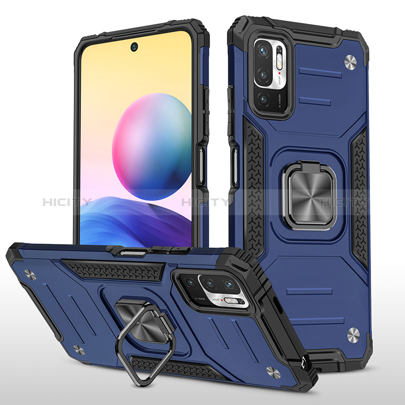 Coque Contour Silicone et Plastique Housse Etui Mat avec Magnetique Support Bague Anneau MQ1 pour Xiaomi POCO M3 Pro 5G Bleu Plus