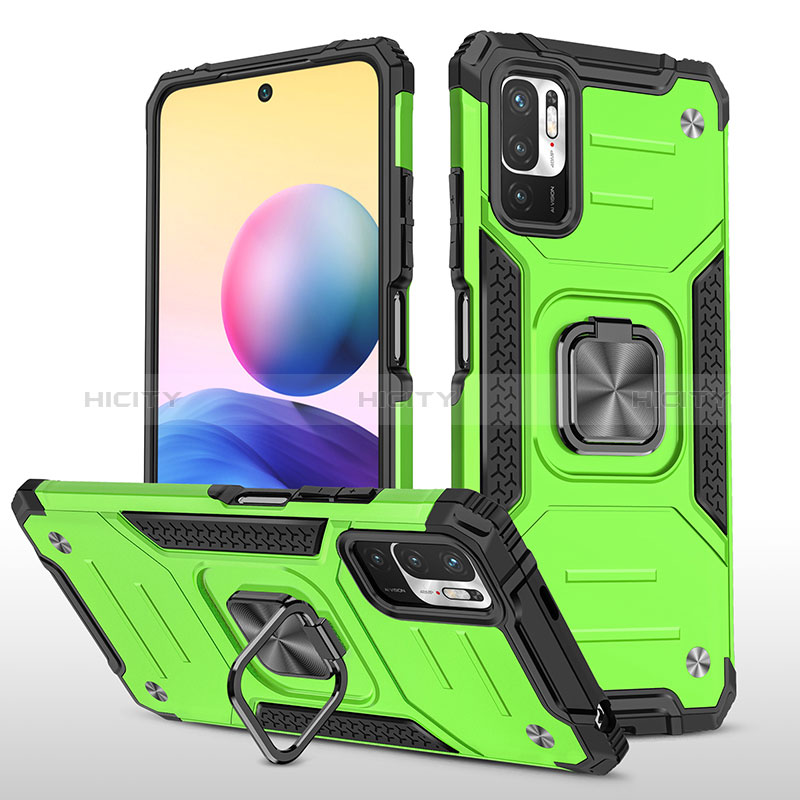 Coque Contour Silicone et Plastique Housse Etui Mat avec Magnetique Support Bague Anneau MQ1 pour Xiaomi POCO M3 Pro 5G Vert Plus